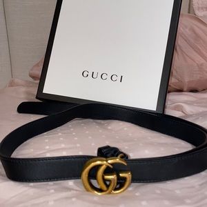 Women’s Slim Leather Belt with Double G Buckle